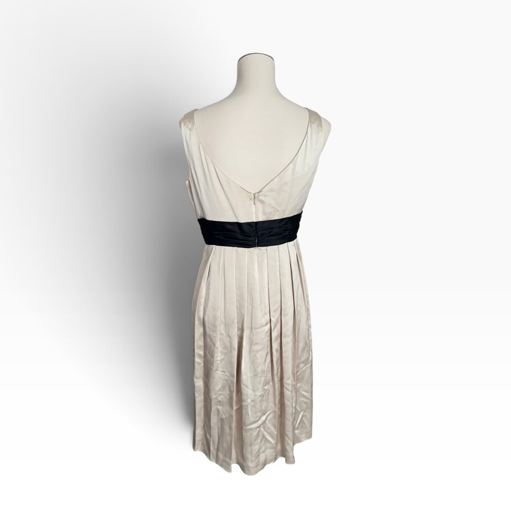 Jones New York Dress 8 Champagne Satin Black Empire Waist Cocktail Pleated - Picture 5 of 12